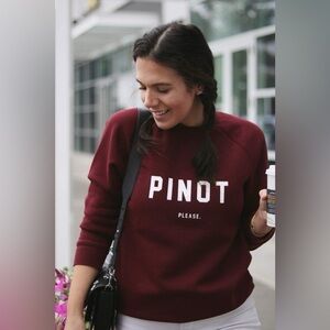 NWT - BRUNETTE THE LABEL - "PINOT PLEASE" Sweatshirt in Burgundy. XS/S - P2P 19”